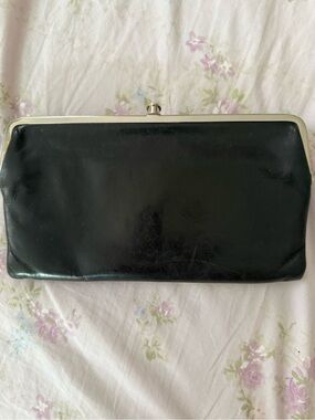 HOBO Black Leather Frame Clutch with Silver Trim